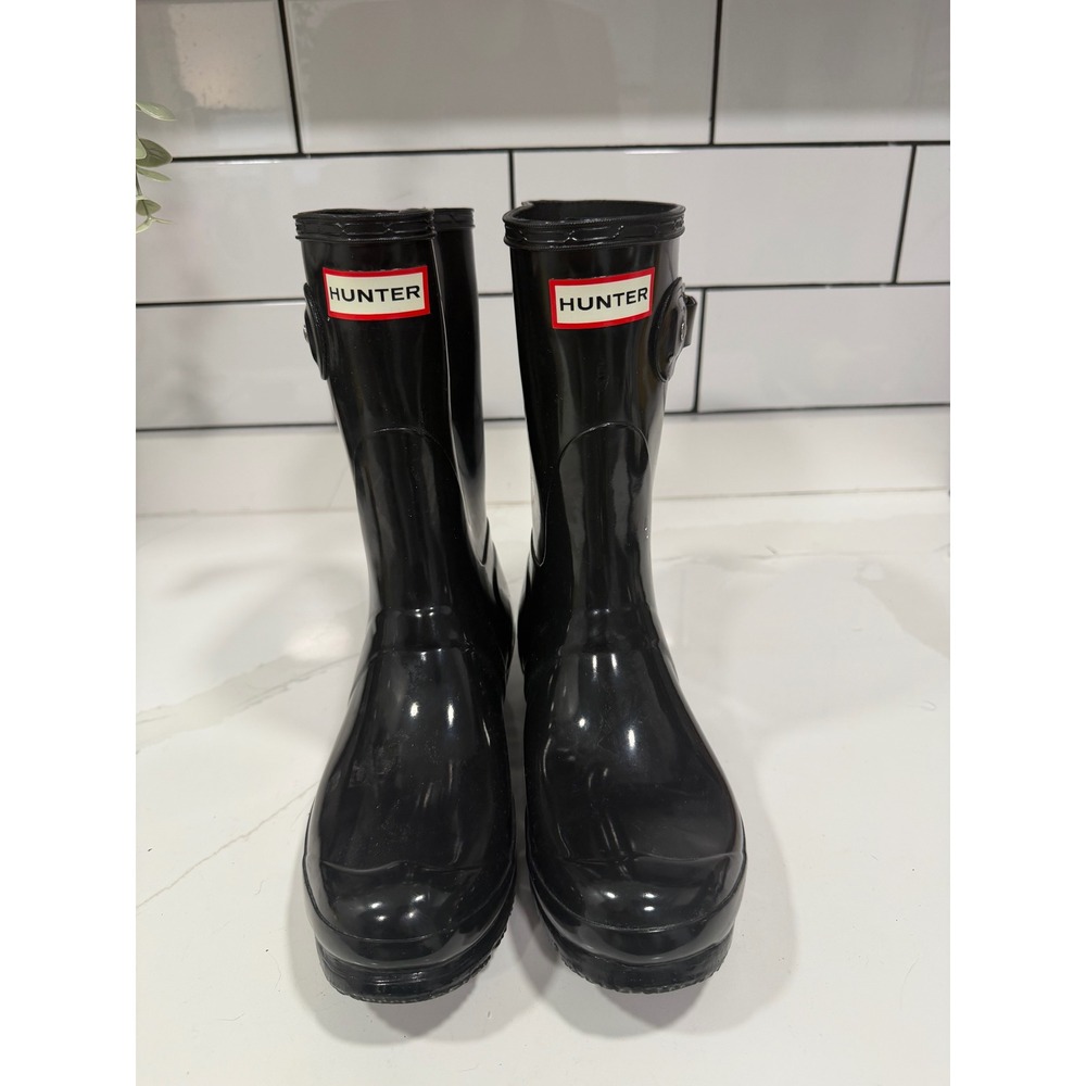 Hunter Original Short Gloss Rain Boots Black Womens Size 7